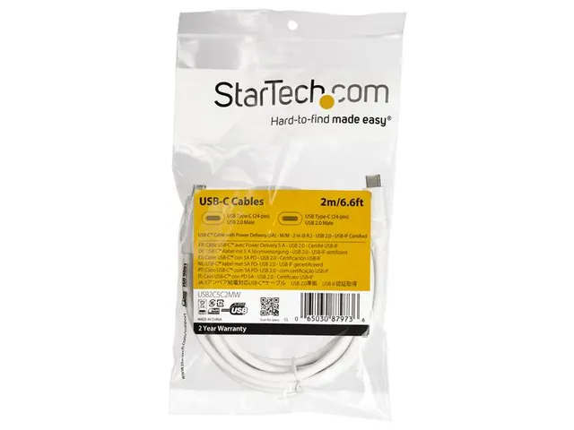 Usb-c Naar Usb-c Kabel 5a/100w Power Delivery M/m Wit 2 Meter Usb 2.0