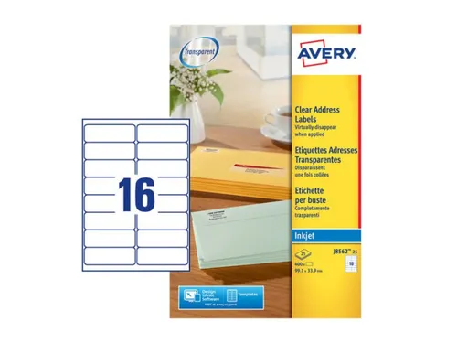 Etiket Avery J8562-25 99.1x33.9mm transparant 400stuks