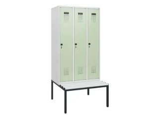 locker met bank,HxBxD 1950x900x815mm,3vak,vak B 300mm,draaigrendel - 2