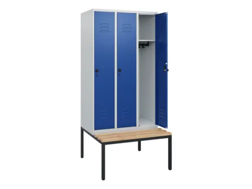 locker met bank,HxBxD 1950x900x815mm,3vak,vak B 300mm,draaigrendel
