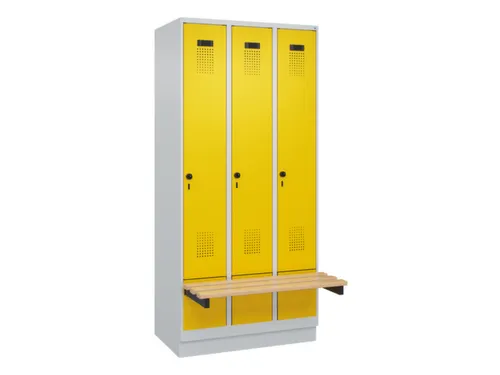 locker met bank,HxBxD 1950x900x815mm,3vak,vak B 300mm,draaigrendel