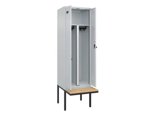 PBM-locker met bank,HxBxD 2120x600x815mm,2vak,vak B 300mm,draaigrendel