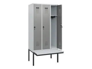 locker met bank,HxBxD 1950x900x815mm,3vak,vak B 300mm,draaigrendel - 1