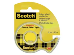 Plakband Scotch 665 12mmx6.3m dubbelzijdig + afroller