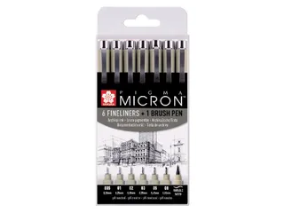 Fineliner Set Sakura Pigma Micron assorti + brushpen zwart - 1