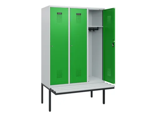locker met bank,HxBxD 1950x1200x815mm,3vak,vak B 400mm,cilinderslot