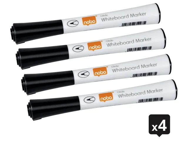 Marqueur tableau blanc Nobo Glide Fin 1mm Noir 4 pièces