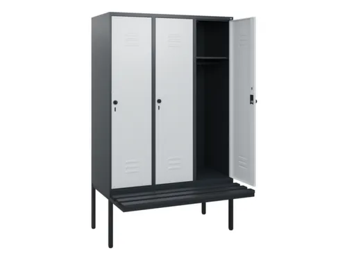 locker met bank,HxBxD 1950x1200x815mm,3vak,vak B 400mm,draaigrendel