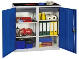 Materiaalkast 1000x1000x500mm 4legborden Uitschuifbaar 2laden Ral5010