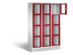 Lockerkast 1800x1200x500mm 3x4 vakken Cilinderslot, Sokkel, RAL3003