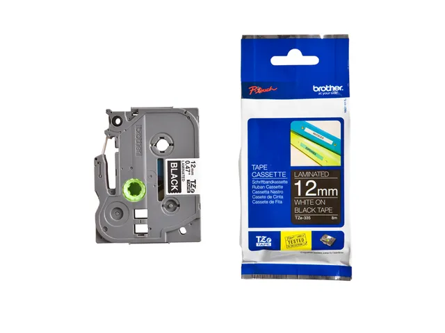 Ruban de lettrage Brother P-Touch TZe-335 standard 12mm blanc sur noir