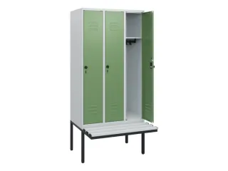 locker met bank,HxBxD 1950x900x815mm,3vak,vak B 300mm,draaigrendel - 2