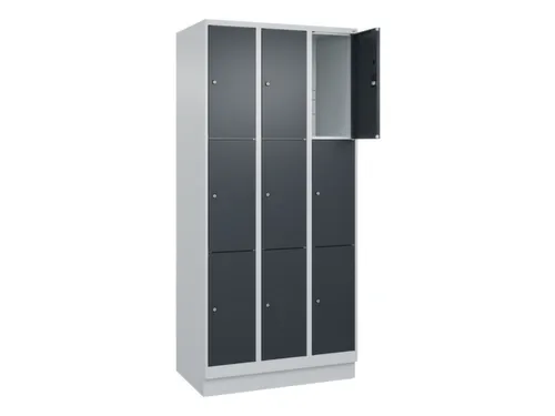 lockerkast,HxBxD 1950x900x500mm,3x3vakken,vak B 300mm,cil.-slot,sokkel