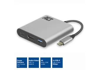 USB-C Multiport Adapter Voor 1 HDMI Monitor Grijs - 2