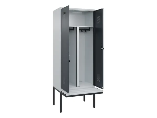 PBM-locker met bank,HxBxD 2120x800x815mm,2vak,vak B 400mm,draaigrendel