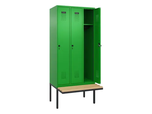 locker met bank,HxBxD 2120x900x815mm,3vak,vak B 300mm,draaigrendel