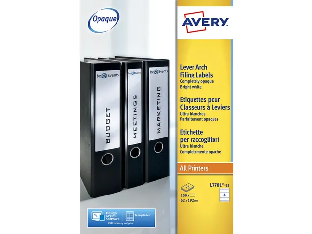 Avery L7701-25 Rugetiket breed 62x192mm zelfklevend Wit 100 stuks