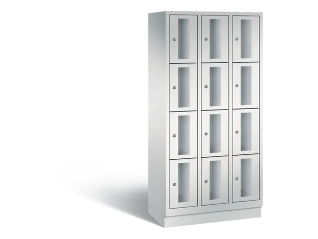 Lockerkast 1800x900x500mm 3x4 vakken Cilinderslot, Sokkel, RAL7035