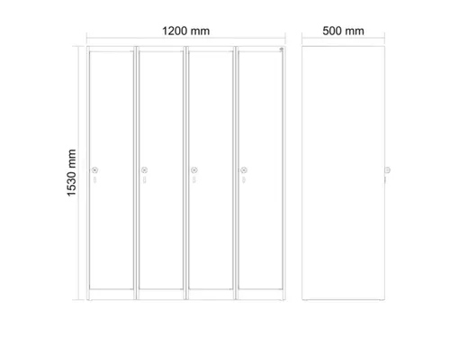 schoollocker,HxBxD 1530x1200x500mm,4vak,vak B 300mm,cil.-slot