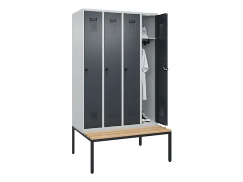 locker met bank,HxBxD 2120x1200x815mm,4vak,vak B 300mm,draaigrendel