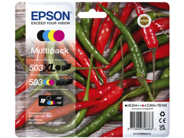 Inktcartridge Epson 503XL/503 T09R94 zwart + 3 kleuren