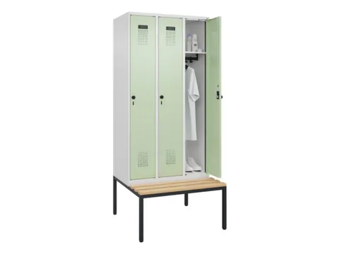 locker met bank,HxBxD 2120x900x815mm,3vak,vak B 300mm,draaigrendel