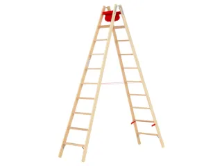 trapladder,beide zijden,2x10,treden,balk L 2,93m,hout - 2