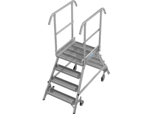 bordestrap,verrijdbaar,bordes H 1m,2x4treden m. R13-laag,aluminium
