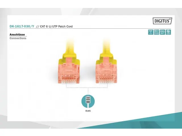 CAT 6 U-UTP patchkabel koper LSZH AWG 26/7 Lengte 3m Geel