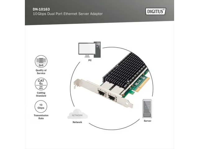 2-poorts 10 Gigabit Ethernet-netwerkkaart RJ45 PCI Express Intel-chips