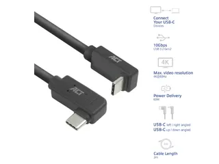 Kabel ACT USB-C hoek links/rechts USB-C hoek boven/beneden 10Gbps 2m - 2