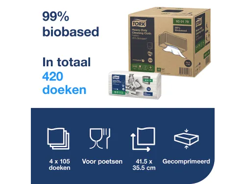Tork 930179 Biobased Heavy-Duty Reinigingsdoeken Wit W4 420 stuks