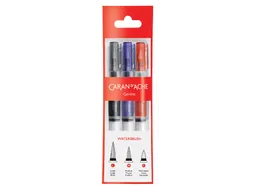 Penseel Caran d'Ache Water Brush medium, breed, fibre tip set à 3st