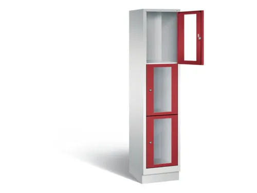 Lockerkast 1800x420x500mm 1x3 vakken Cilinderslot, Sokkel, RAL3003