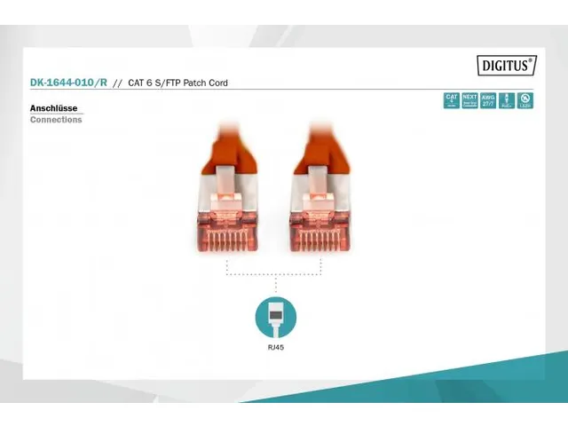 CAT 6 S-FTP patchkabel Cu LSZH AWG 27/7 Lengte 1m Rood