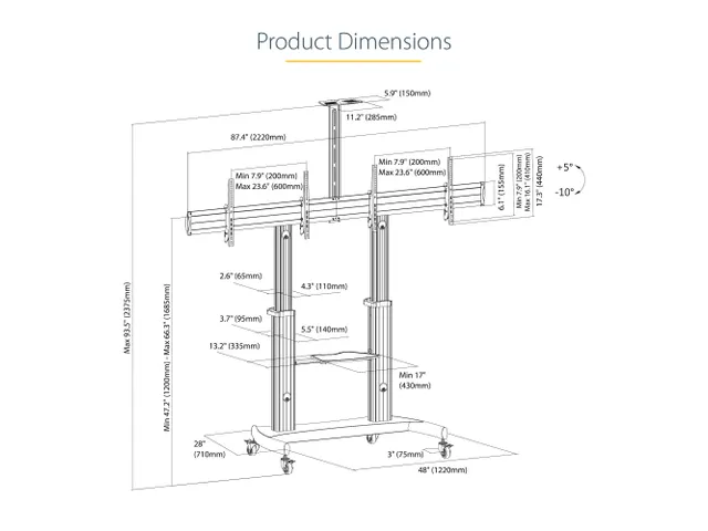Dual TV Standaard op Wielen voor 37-60 Inch VESA TV's