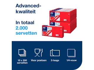 Tork 477210 Lunchservet 33x33cm 2-laags 1/4 vouw 10x200st Rood - 5
