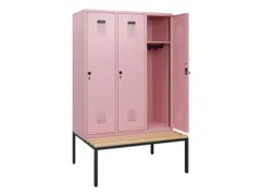 locker met bank,HxBxD 1950x1200x815mm,3vak,vak B 400mm,draaigrendel