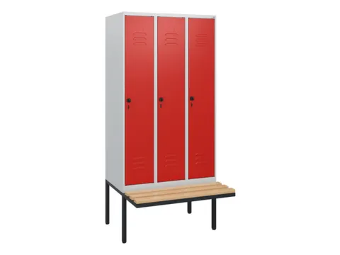 locker met bank,HxBxD 1950x900x815mm,3vak,vak B 300mm,draaigrendel