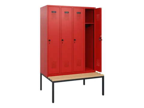 locker met bank,HxBxD 1950x1200x815mm,4vak,vak B 300mm,draaigrendel