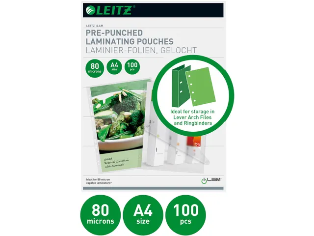 Leitz iLAM lamineerhoezen met perforatieband A4 80 micron 100 stuks