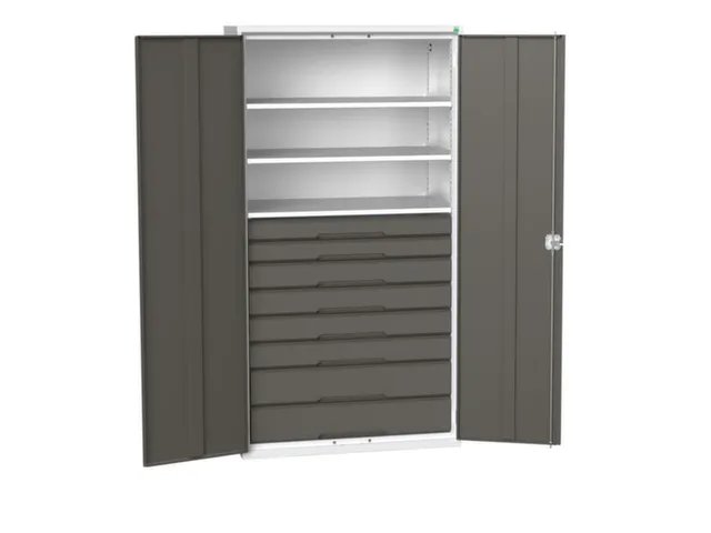 universele kast,HxBxD 2000x1050x550mm,3xStalen bodem,8lade(n)