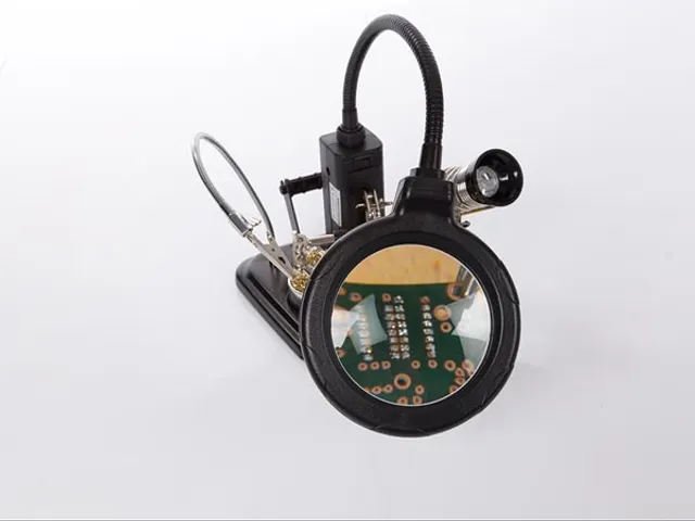 Derde Hand Met Vergrootglas En Soldeertools