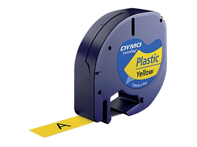 Labeltape Dymo Letratag 91202 plastic 12mm zwart op geel S0721620 | DymoEtiket.nl