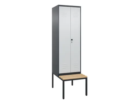 PBM-locker met bank,HxBxD 2120x600x815mm,2vak,vak B 300mm,draaigrendel