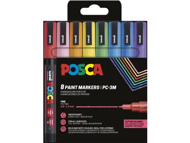 Uni POSCA paintmarker PC3-ML glitter assorti 8 stuks