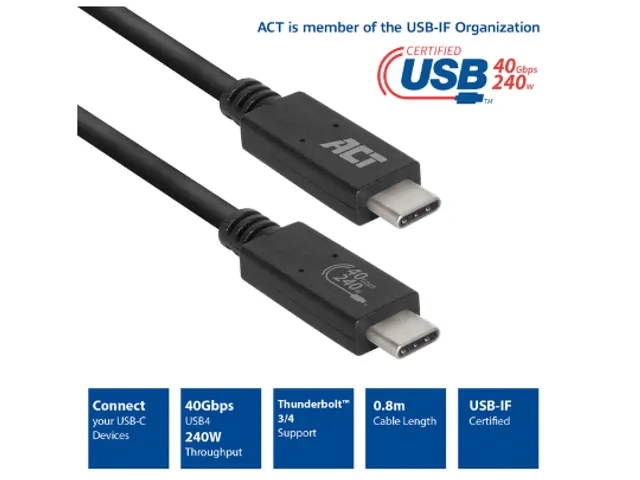 Kabel ACT USB4 40Gbps USB-C USB-IF
