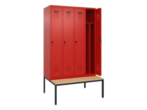 locker met bank,voor scheiding van kleding,HxBxD 2120x1200x815mm,4vak