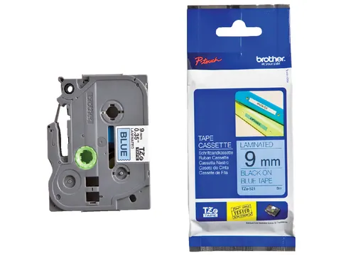 Labeltape Brother P-touch TZe-521 standaard 9mm zwart op blauw