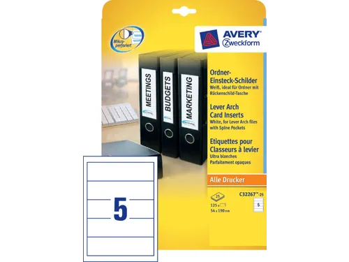 Rug-insteekkaart Avery Zweckform breed 54x190mm wit 125 stuks
